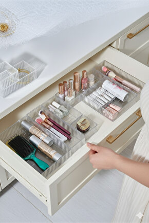 6lı Şeffaf Kaydırılabilir Çekmece İçi Takı Makyaj Organizer Seti