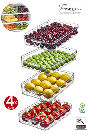 4x Adet Frossa Buzdolabı Organizeri 3LT Saklama Kabı & Erzak Kabı & Düzenleyici