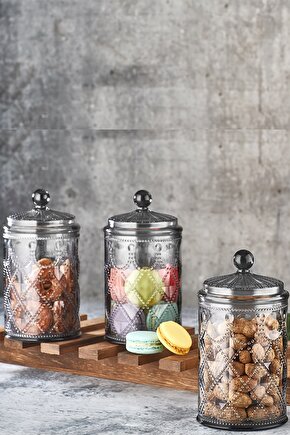 3lü Barocco Akrilik Füme Kavanoz&saklama&baharatlık Seti 18cm