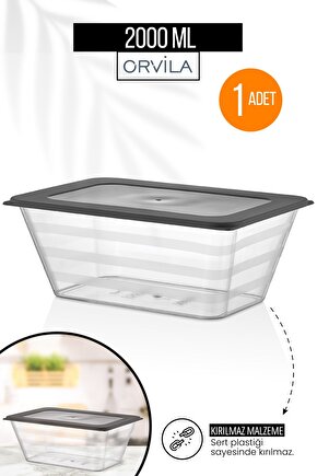 Büyük Boy Prizma Dikdörtgen Saklama Kabı Mikrodalga Ve Difriz Uyumlu 2 Lt
