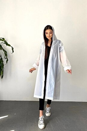Eva Su Geçirmez Kaliteli Uzun Yağmurluk Unisex - Kadın Erkek Kapüşonlu Çıtçıtlı Standart Beden