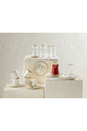 Novia Porselen 6 Kişilik 18 Parça Çay-kahve Takımı 80-160 Ml Gold