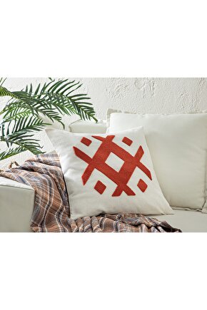 Roche Punch Nakışlı Kırlent Kılıfı 45x45 Cm Naturel