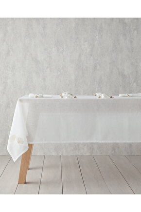 Gingko Polyester 6 Adet Peçeteli Masa Örtüsü 150x200 cm Krem-Gold