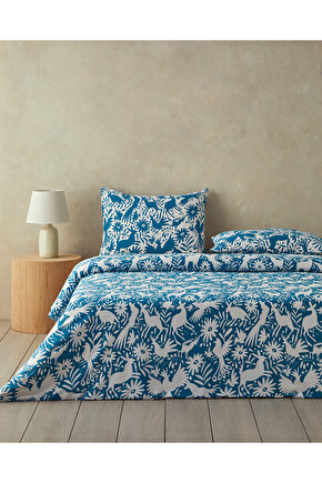 Folk Jungle Çift Kişilik Nevresim Seti Mavi