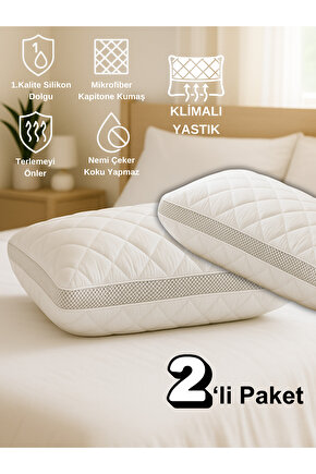 2Li 800 GR Klimalı Mikrofiber Kapitone Yastık Yumuşak Antialerjik Makine Yıkanabilir Desenli 50x70
