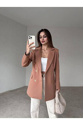 Kadın Çift Düğme Atlas Kumaş Ceket