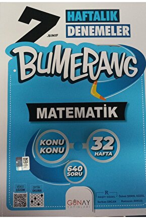 Bumerang 7. Sınıf Matematik Haftalık Denemeler  Kolektif  Günay Yayınları  9786258331677