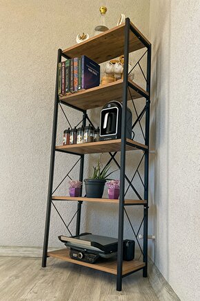 Metal Kitaplık 5 Raflı Çok Amaçlı Dosya Kitap Rafı Ofis Salon Atlantik Çam Raf