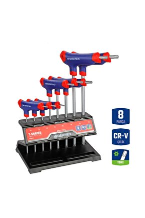 WP200543 8 Parça CR-V T Tipi Uzun Delikli Torx Profesyonel Allen Anahtar Takımı