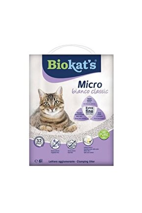 Micro Bianco Classic Kokusuz Topaklanan Doğal Kedi Kumu 1 Adet 6 Lt