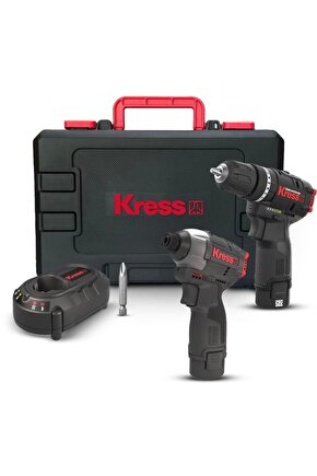 KUG02 12Volt2.0Ah. Li-ion Çift Akülü Kömürsüz Profesyonel Darbeli Matkap+Darbeli Tornavida Ko
