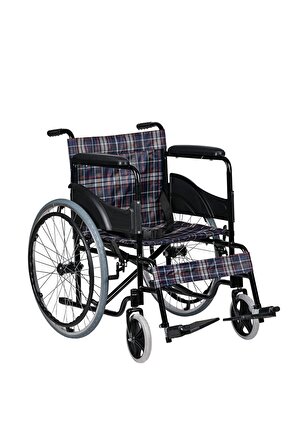 Katlanabilir Refakatçi Frenli Ekose Manuel Tekerlekli Sandalye