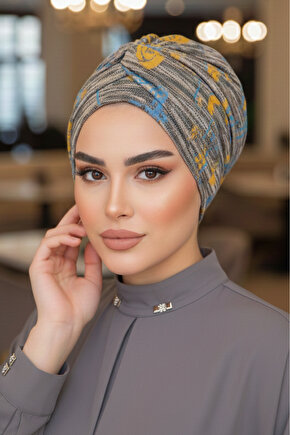 Gri Hardal Desen Burgu Detaylı Bone