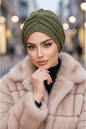 Haki Triko Burgu Detaylı Bone