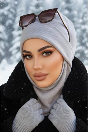 Gri Yumoş Maskeli Bere