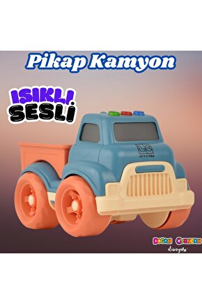 Lüx Turkuaz Sesli ve Işıklı Minik Pikap - Plastik Kamyon - Kırılmaz Oyuncak - Kırılmaz Pikap - Işıkl