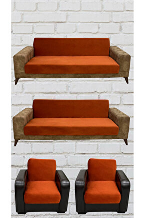 3+3+1+1 İtalyan Süet Kolsuz Koltuk Örtüsü (KİREMİT RENK)