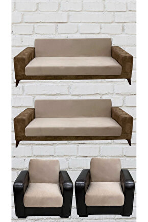 3+3+1+1 İtalyan Süet Kolsuz Koltuk Örtüsü (VİZON RENK)