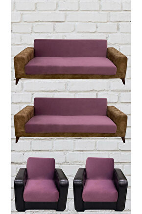 3+3+1+1 İtalyan Süet Kolsuz Koltuk Örtüsü (GÜLKURUSU RENK)