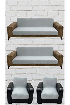 3+3+1+1 İtalyan Süet Kolsuz Koltuk Örtüsü ( AÇIK GRİ RENK)