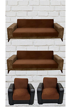 3+3+1+1 İtalyan Süet Kolsuz Koltuk Örtüsü ( KAHVE RENK)