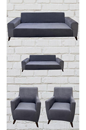 3+2+1+1 İtalyan Süet Koltuk Örtüsü (KOYU GRİ RENK)