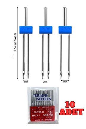 Her Marka Makine Için 10 Adet 14 No Iğne Ve Nervür Için Çift Iğne Singer Zetina (2MM-3MM-4MM)