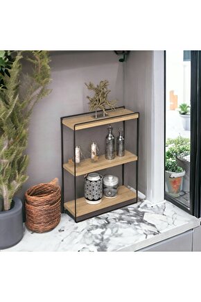 2 Adet Dekoratif Mini Duvar Rafı, Tezgah Üstü Raf, Obje, Baharat, Kaktüs Rafı 2li Ahşap - Metal Raf