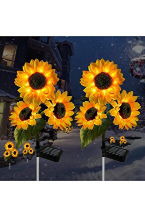 Solar Bahçe Işıkları Güneş Enerjili Ayçiçeği LED Aydınlatma 3 Yapraklı,Solar Sunflower Lights(2 Adet