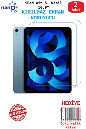 2 ADET iPad Air 5. Nesil 10.9 Tablet Tam Uyumlu Ekran Koruyucu Şeffaf Cam Nano HD Esnek Kırılmaz