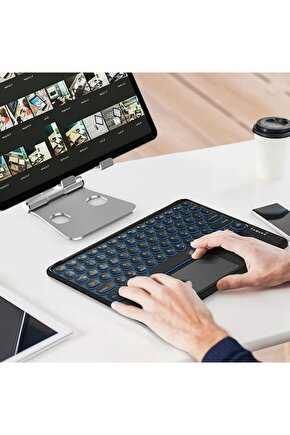 General Mobile E-Tab 20 10.1 Tablet İçin Uyumlu Şarjlı Touchpadli Yuvarlak Tuş RGB Bluetooth Klavye