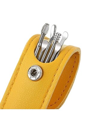 Kulak Temizleme Seti Hijyenik Bakım İçin 6 Parça ve Taşınabilir Sarı Deri Çanta