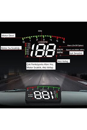 Peugeot 301 Araba Uyumlu Dijital Hararet Su Sıcaklık- Hız -motor Devri Göstergesi Ekranı Hud Obdıı