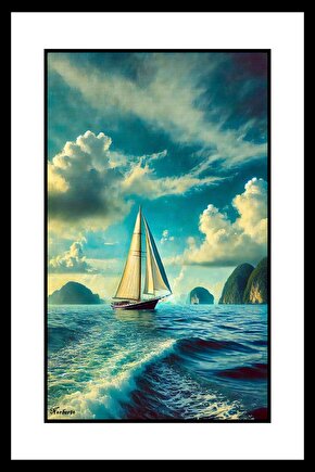 Kayalık Yolunda Gemi Digital Art ( ÇERÇEVESİZ - ÇERÇEVE YOKTUR ) ( ULTRA HD ) FOLYO AFİŞ - POSTER