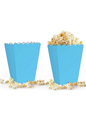 Mavi Mısır Kutusu 8li Karton Cips Kutusu Düz Renkli 8 Adet Pop Corn Darı Kabı