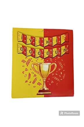 Sarı Kırmızı Taraftar Kupalı Iyiki Doğdun Varaklı Banner