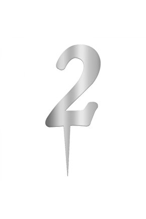 2 Rakamı Aynalı Gümüş Pasta Üstü Pleksi 7 cm
