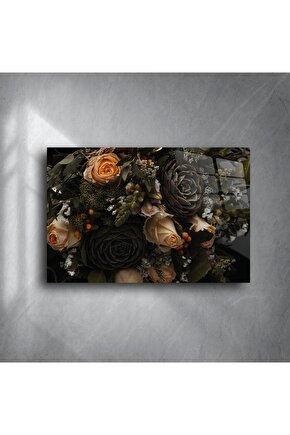 Lüks Koyu Renkli Gül ve Sukulent Duvar Tablosu