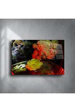 Sarı ve Kırmızı Güller Cam Tablo