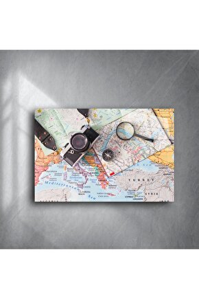 Retro Seyahat Temalı Cam Tablo