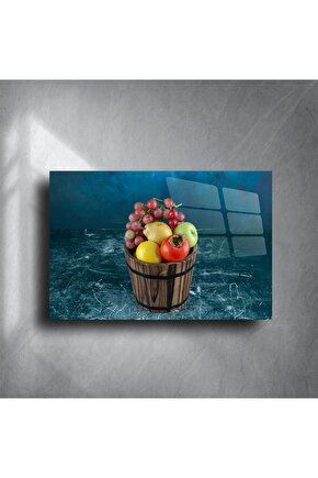 Rustik Meyve Kovası Tasarımlı Temperli Cam Tablo