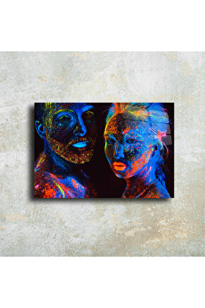 Fosfor Renkli İnsan Portreleri Cam Tablo Duvar Dekoru