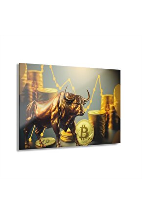 Bitcoin Kripto BTC Crypto Para Boğa Cam Tablo Duvar Dekoru