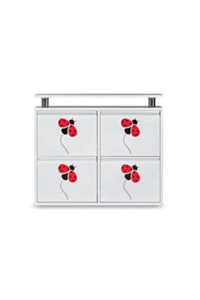 2+2 Metal Ayakkabılık (Beyaz- Uğurböceği) | Kullanışlı, Sağlam ve Şık