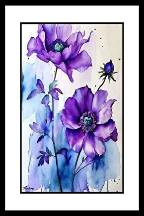 İki Mor Çiçek Digital Art ( ÇERÇEVESİZ - ÇERÇEVE YOKTUR ) ( ULTRA HD ) FOLYO AFİŞ - POSTER