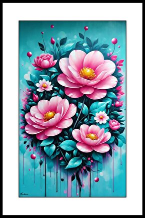 Mavi Yapraklı Güller Digital Art ( ÇERÇEVESİZ - ÇERÇEVE YOKTUR ) ( ULTRA HD ) FOLYO AFİŞ - POSTER