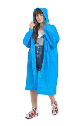 Nasya Unisex Mavi Renk Kapüşonlu Ve Çıtçıtlı Eva Yağmurluk