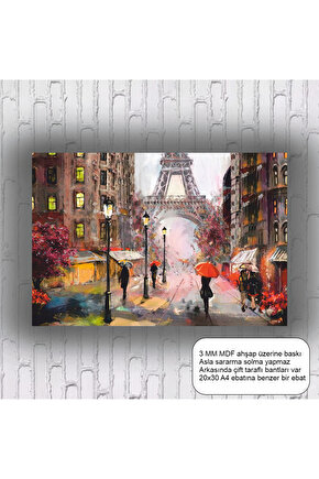 fransa paris eyfel kulesi yağlıboya estetik sanatsal mdf tablo ahşap poster