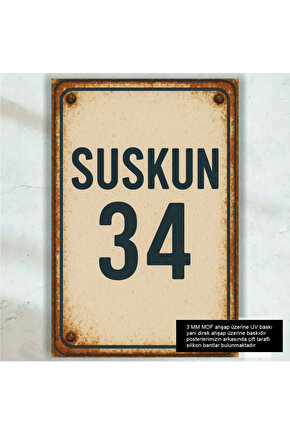 suskun 34 istanbul plaka tarzda retro ahşap poster tablo